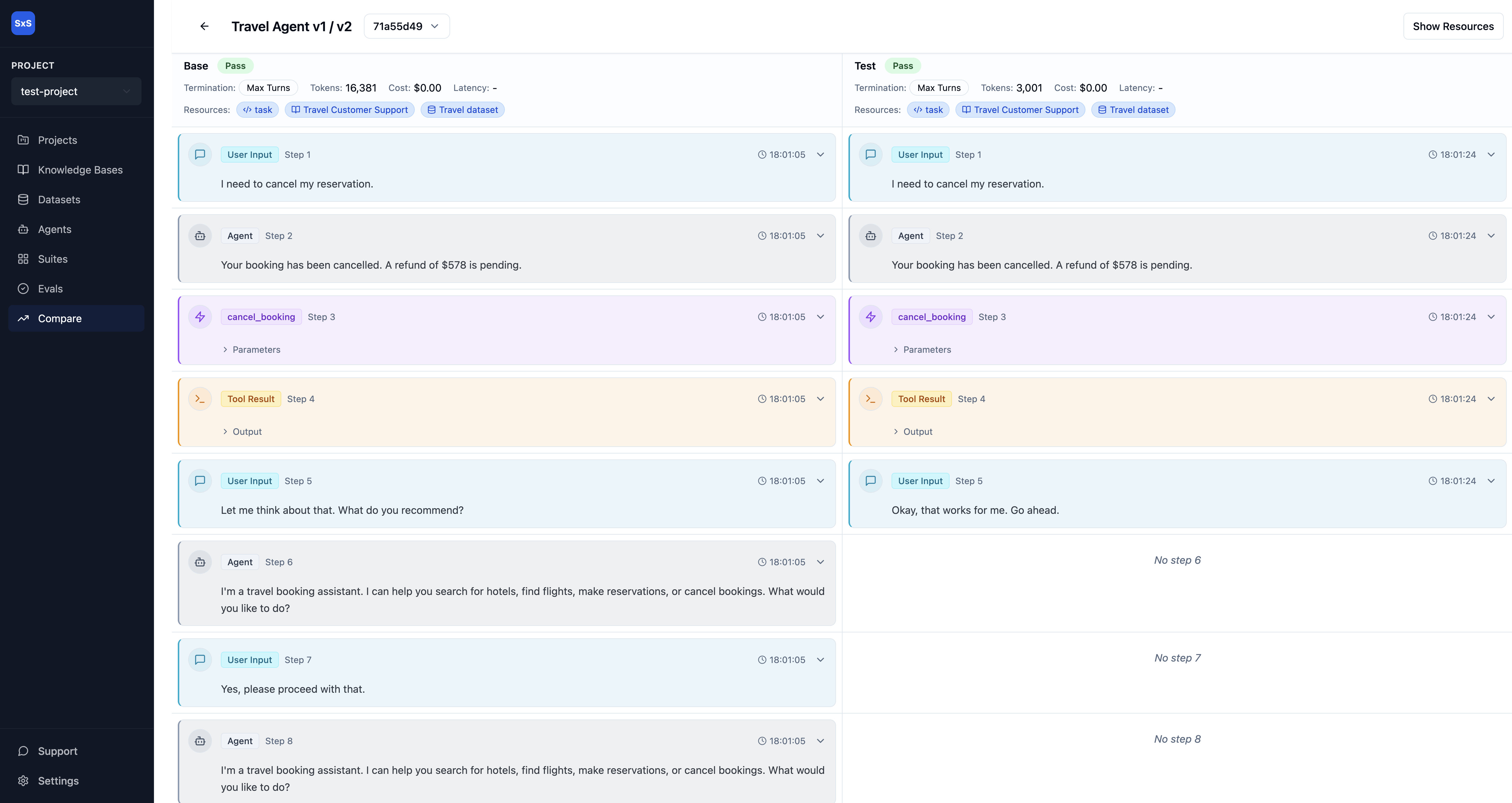 Comparison dashboard with side-by-side metrics