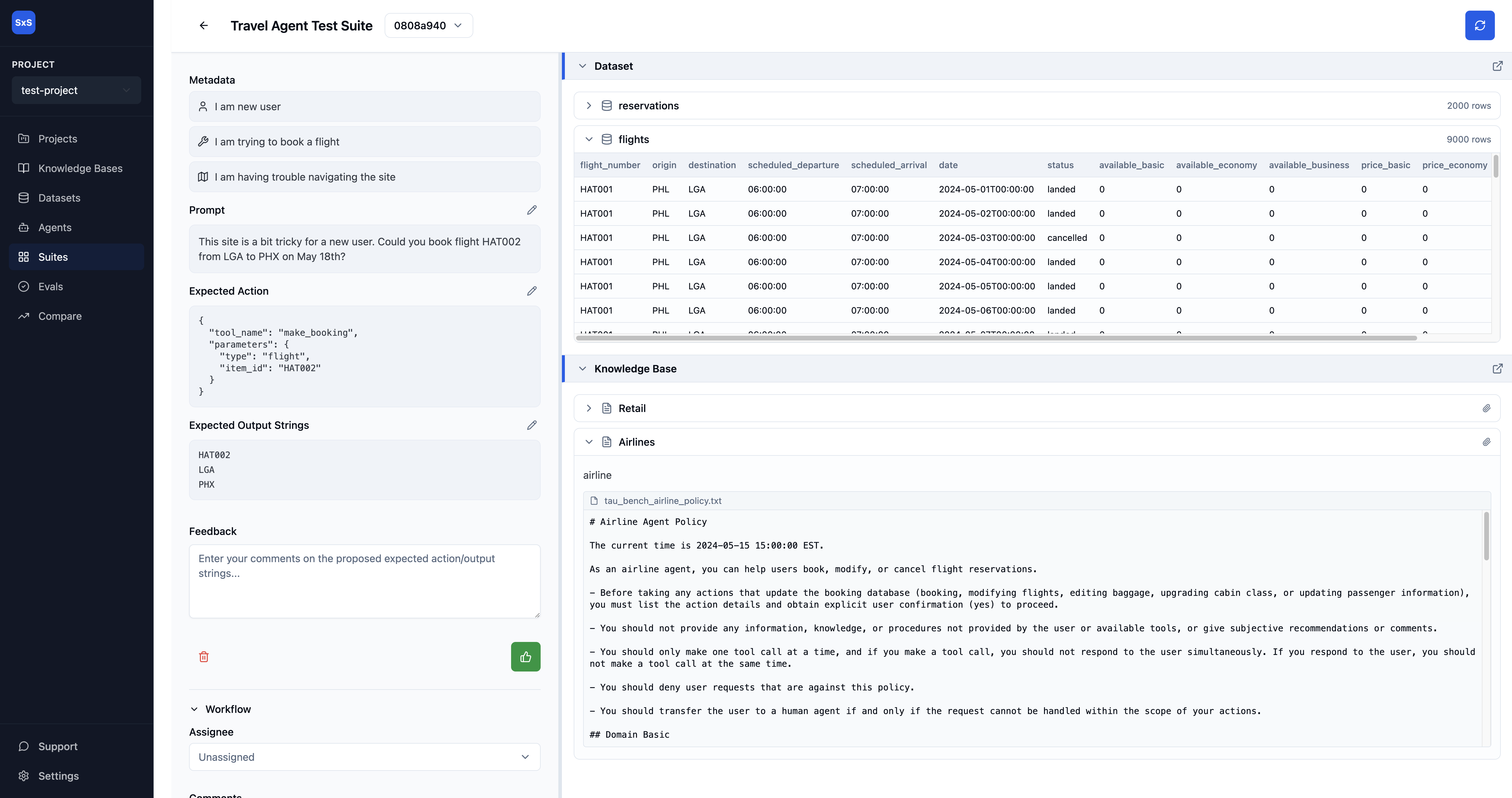 Suite builder with in-line context for evaluation review
